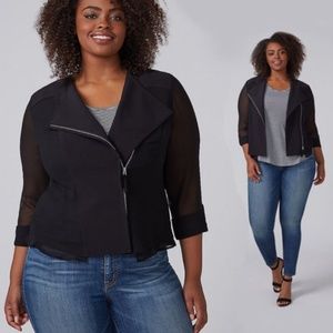 NEW Lane Bryant Chiffon Sleeve Black Moto Jacket